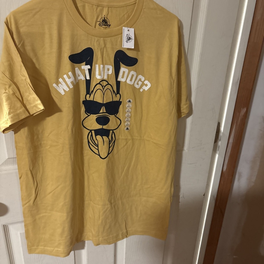 Disney Pluto Shirt Mens Large Yellow What Up Dog Graphic T-Shirt Funny SKU149